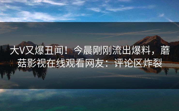 大V又爆丑闻!今晨刚刚流出爆料,蘑菇影视在线观看网友:评论区炸裂
